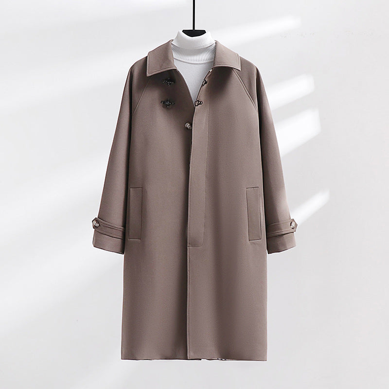 Damen Longline-Mantel mit Knebelverschluss | Langer Übergangsmantel mit Raglanärmeln und Taschen für Alltag und Büro