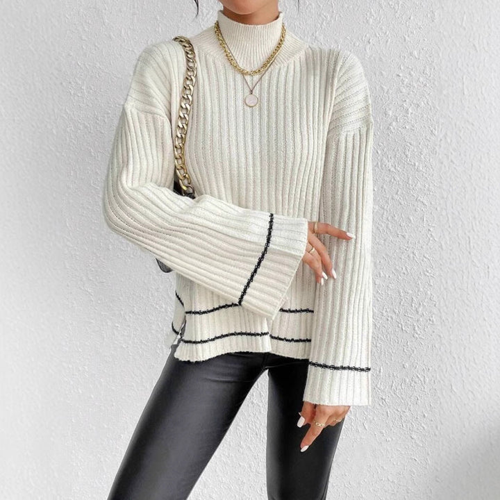 Damen Rollkragenpullover mit Rippmuster | Wärmender Strickpullover mit anschmiegsamer Passform für Winter, Alltag und Büro