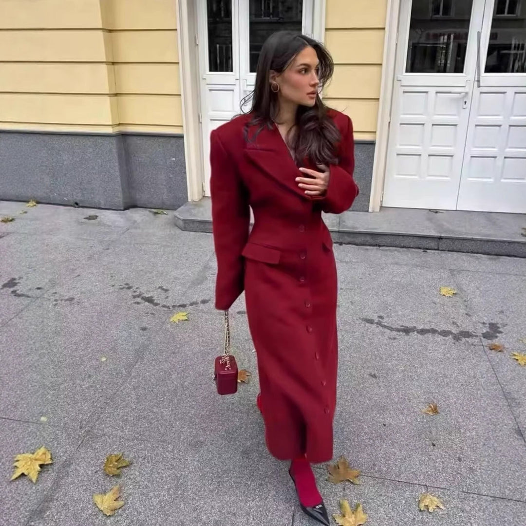 Damen Wollmix-Mantel lang mit Reverskragen | Gefütterter Mantel mit Knopfleiste und Pattentaschen für Büro und City-Looks