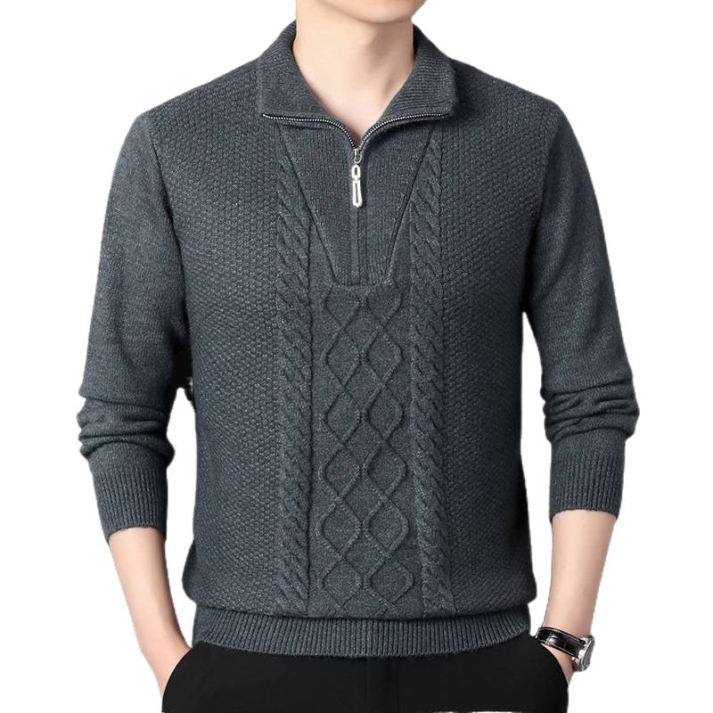 Herren Strickpullover mit Zipper | Weicher Pullover mit hohem Kragen und Kabelmuster für Freizeit, Büro und kühle Tage
