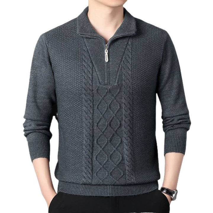 Herren Strickpullover mit Zipper | Weicher Pullover mit hohem Kragen und Kabelmuster für Freizeit, Büro und kühle Tage