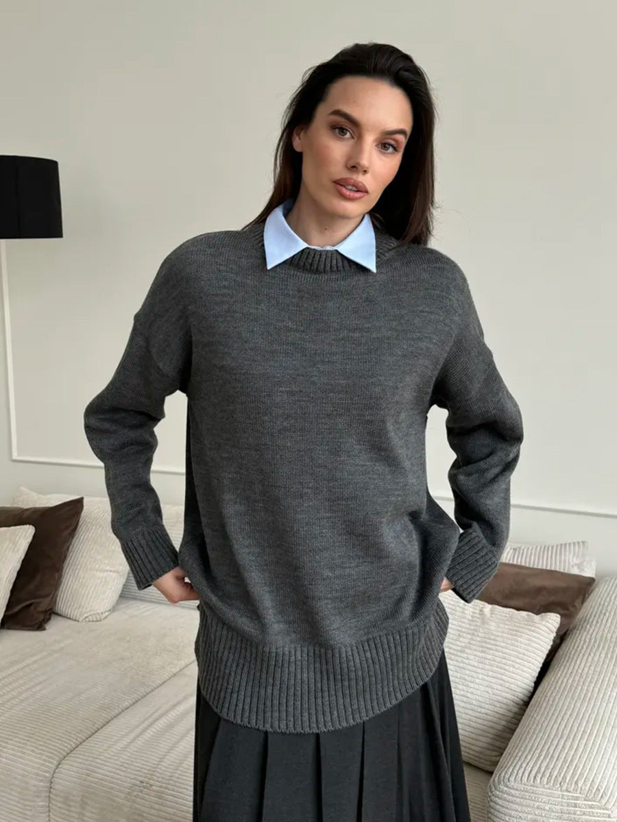 Damen Oversize Strickpullover | Lässiger Pullover mit überschnittenen Schultern, Rippenbündchen und bequemer Passform