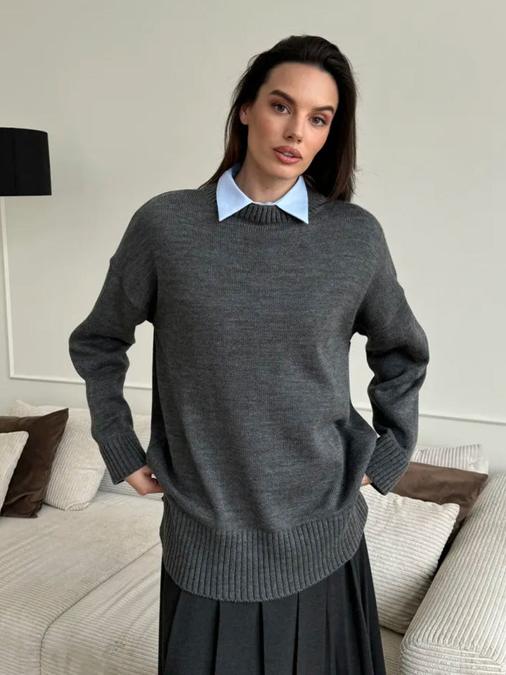 Damen Oversize Strickpullover | Lässiger Pullover mit überschnittenen Schultern, Rippenbündchen und bequemer Passform
