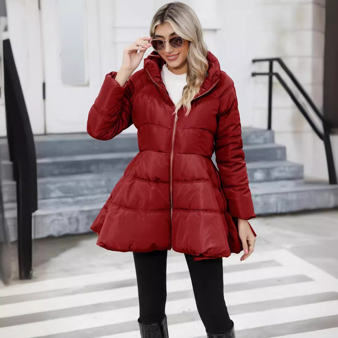 Damen Steppjacke mit hohem Kragen | Wasserabweisende Winterjacke mit verstellbarer Taille und Außentaschen für kalte Tage