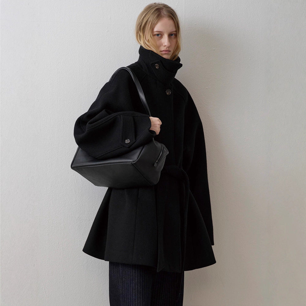 Damen gesteppter Wollmantel mit Kragen | Warmer Wollmix Mantel mit Knopfleiste, großzügiger Passform und Seitentaschen