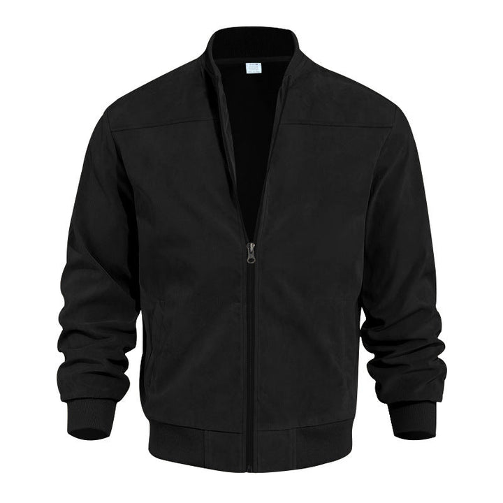 Herren Bomberjacke aus Veloursleder | Leichte Übergangsjacke mit Stehkragen, Reißverschluss und gerippten Bündchen