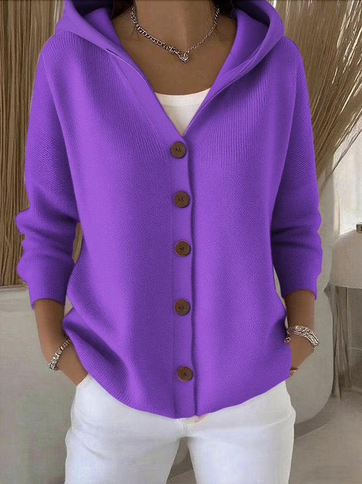 Damen Kapuzen-Cardigan Oversize | Weicher Feinstrick-Cardigan mit Knopfleiste, Eingrifftaschen und lässiger Passform