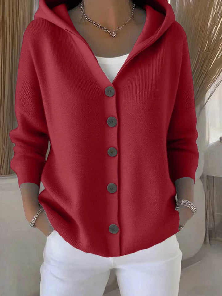 Damen Kapuzen-Cardigan Oversize | Weicher Feinstrick-Cardigan mit Knopfleiste, Eingrifftaschen und lässiger Passform