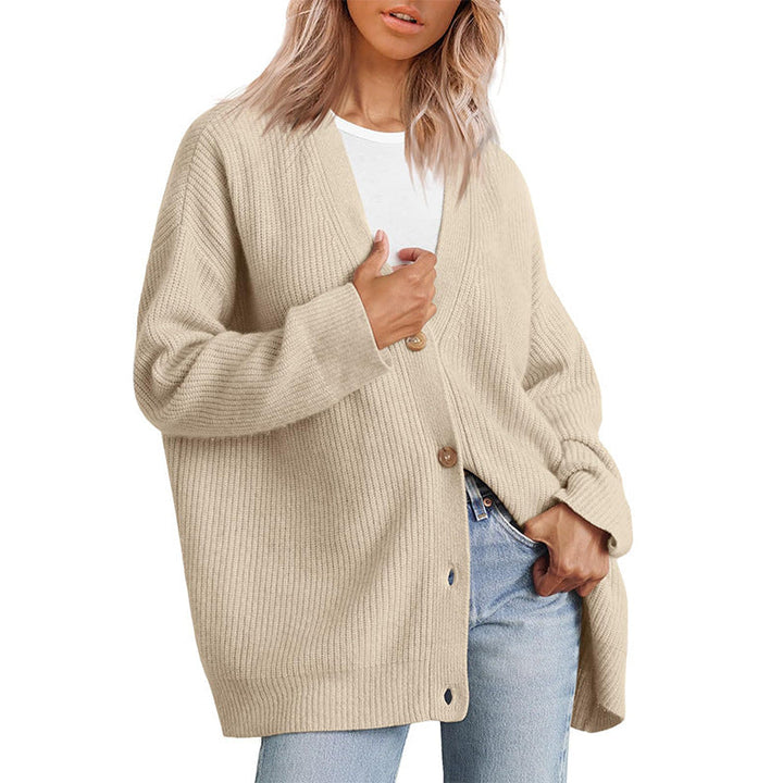 Damen Oversize Strickjacke mit Knopfleiste | Lockerer Cardigan mit V-Ausschnitt, langen Ärmeln und geradem Saum