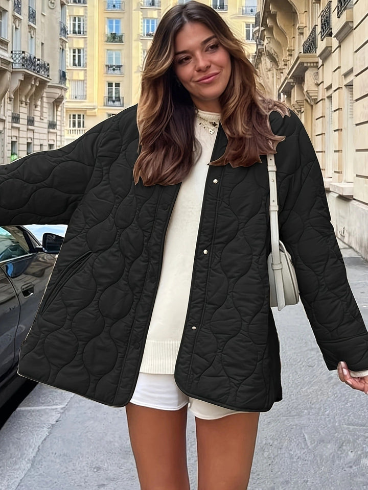 Damen Steppjacke mit großen Taschen | Lockere Übergangsjacke mit Rundhalsausschnitt und weichem Tragegefühl für Alltag und Freizeit