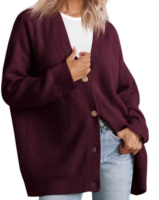 Damen Oversize Strickjacke mit Knopfleiste | Lockerer Cardigan mit V-Ausschnitt, langen Ärmeln und geradem Saum