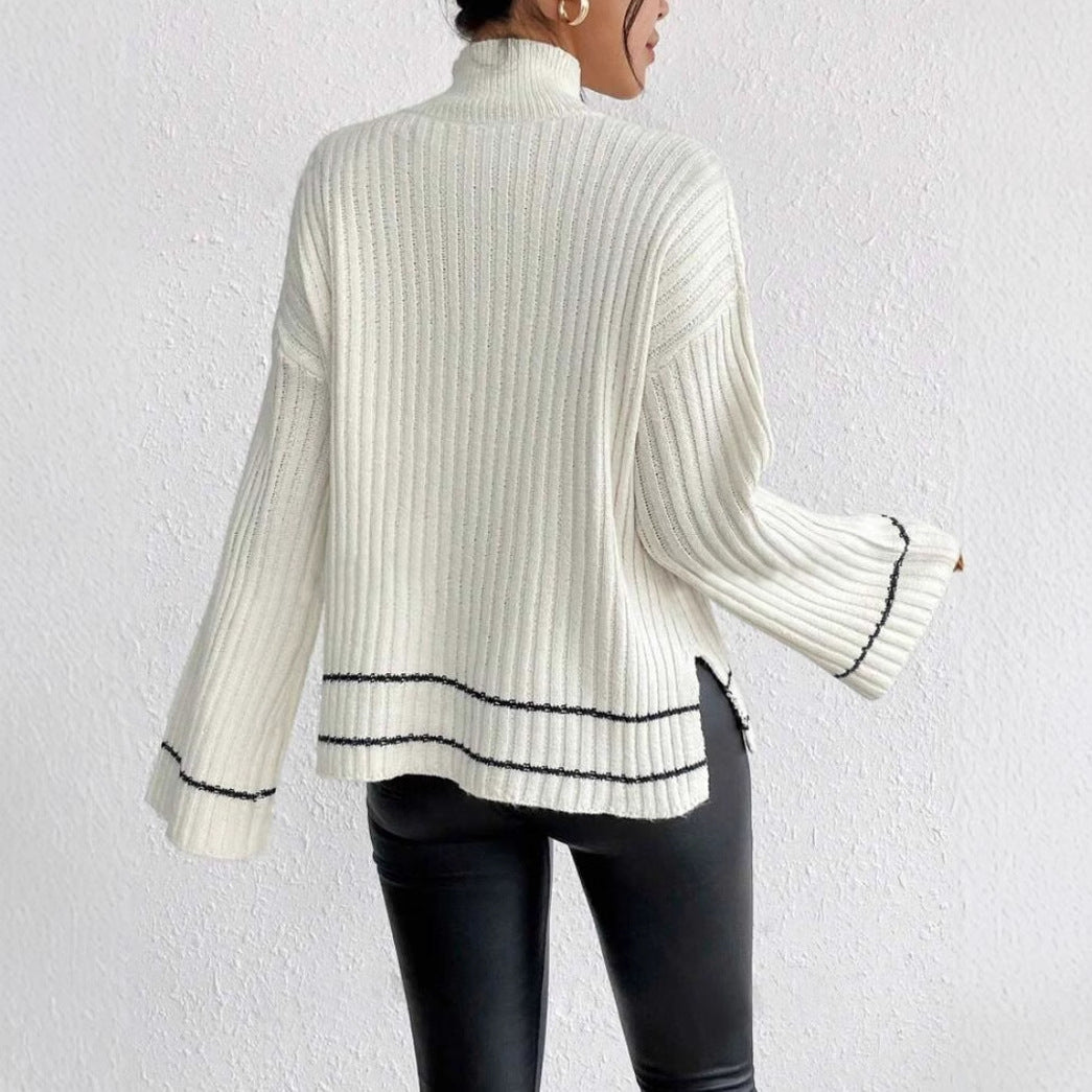 Damen Rollkragenpullover mit Rippmuster | Wärmender Strickpullover mit anschmiegsamer Passform für Winter, Alltag und Büro