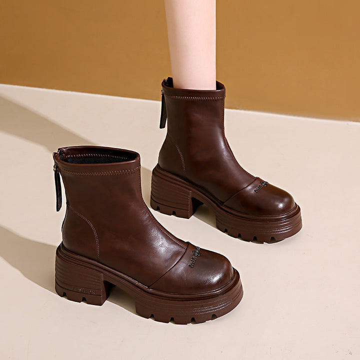Damen Stiefeletten mit hohem Blockabsatz und Reißverschluss | Elegante Ankle Boots mit rutschfester Gummisohle für Alltag und Abendoutfits