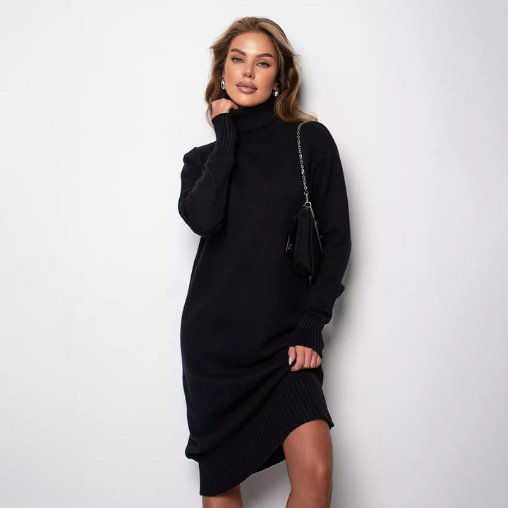 Damen Strickkleid mit Rollkragen | Lässiges Winterkleid mit weicher Strickstruktur für Alltag, Freizeit und besondere Anlässe
