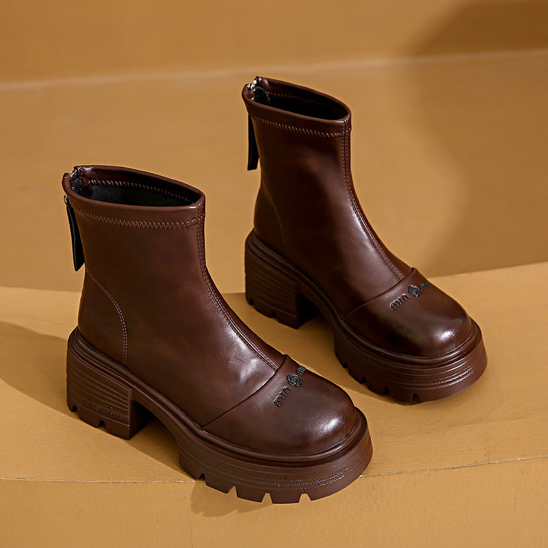 Damen Stiefeletten mit hohem Blockabsatz und Reißverschluss | Elegante Ankle Boots mit rutschfester Gummisohle für Alltag und Abendoutfits