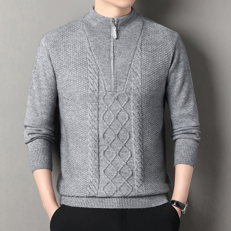 Herren Strickpullover mit Zipper | Weicher Pullover mit hohem Kragen und Kabelmuster für Freizeit, Büro und kühle Tage