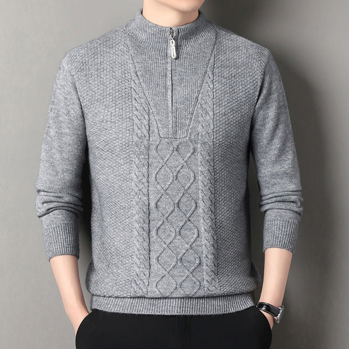 Herren Strickpullover mit Zipper | Weicher Pullover mit hohem Kragen und Kabelmuster für Freizeit, Büro und kühle Tage