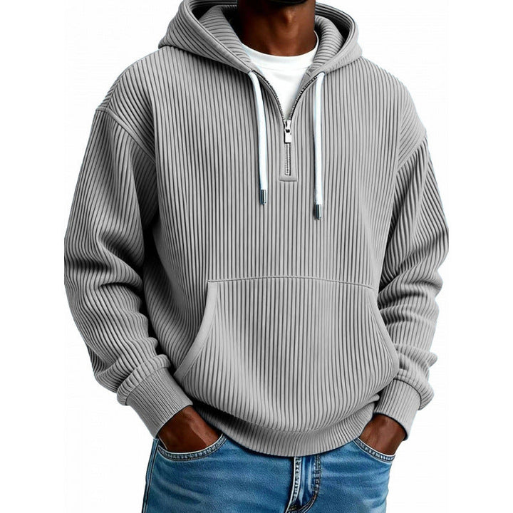 Herren Kapuzenpullover mit Reißverschluss | Rippstruktur, hoher Kragen, Kängurutasche und verstellbare Kapuze für Freizeit