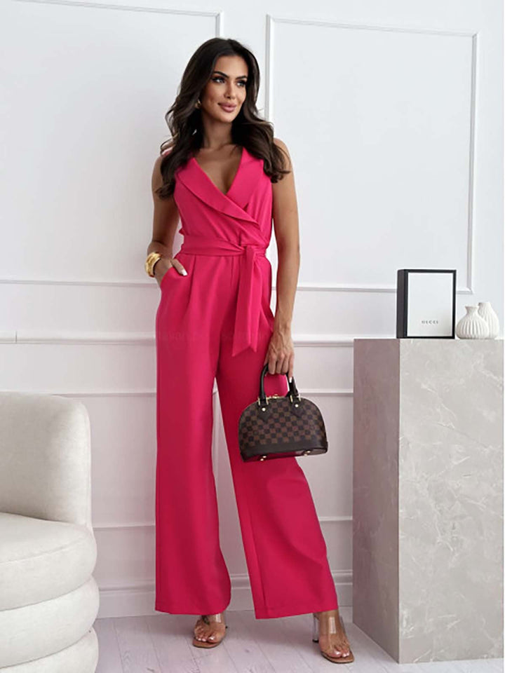 Langer Jumpsuit für Frauen Emmeline mit V-Ausschnitt und langen Ärmeln