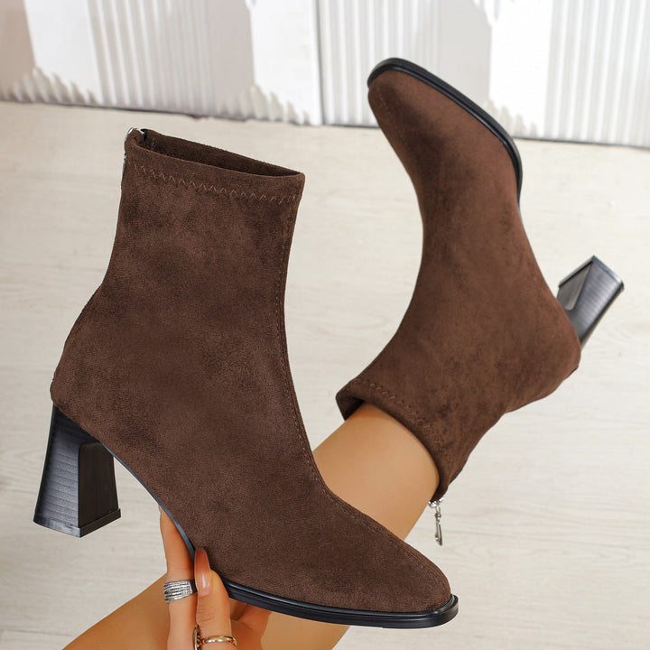 Damen Stiefeletten aus Wildleder | Stiefeletten mit stabilem Blockabsatz und seitlichem Reißverschluss für Alltag und Abend