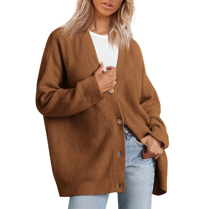 Damen Oversize Strickjacke mit Knopfleiste | Lockerer Cardigan mit V-Ausschnitt, langen Ärmeln und geradem Saum