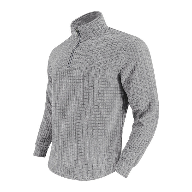 Herren Stehkragenpullover mit Reißverschluss | Strukturiertes Karomuster und atmungsaktiver Stoff für Büro, Alltag und Freizeit