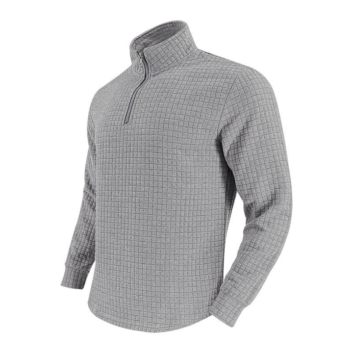 Herren Stehkragenpullover mit Reißverschluss | Strukturiertes Karomuster und atmungsaktiver Stoff für Büro, Alltag und Freizeit