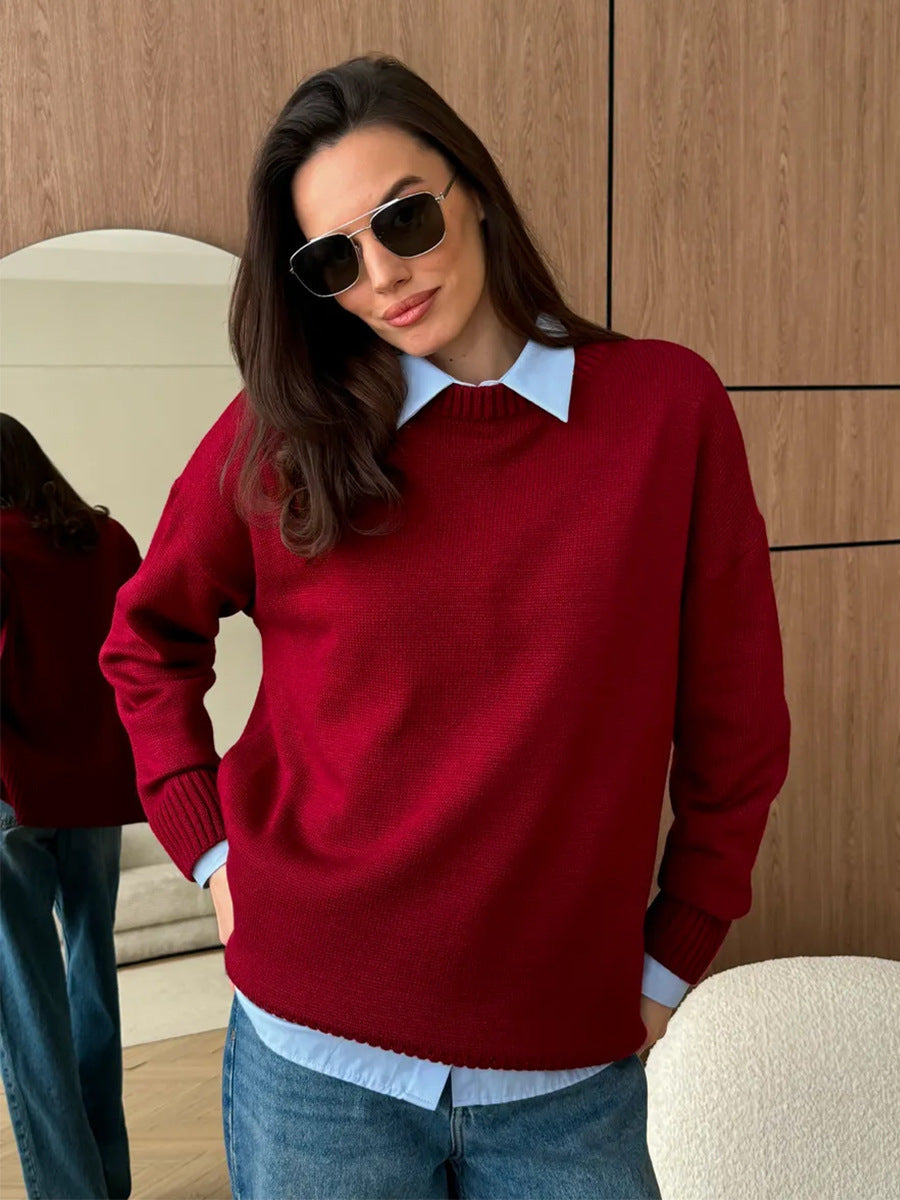 Damen Oversize Strickpullover | Lässiger Pullover mit überschnittenen Schultern, Rippenbündchen und bequemer Passform