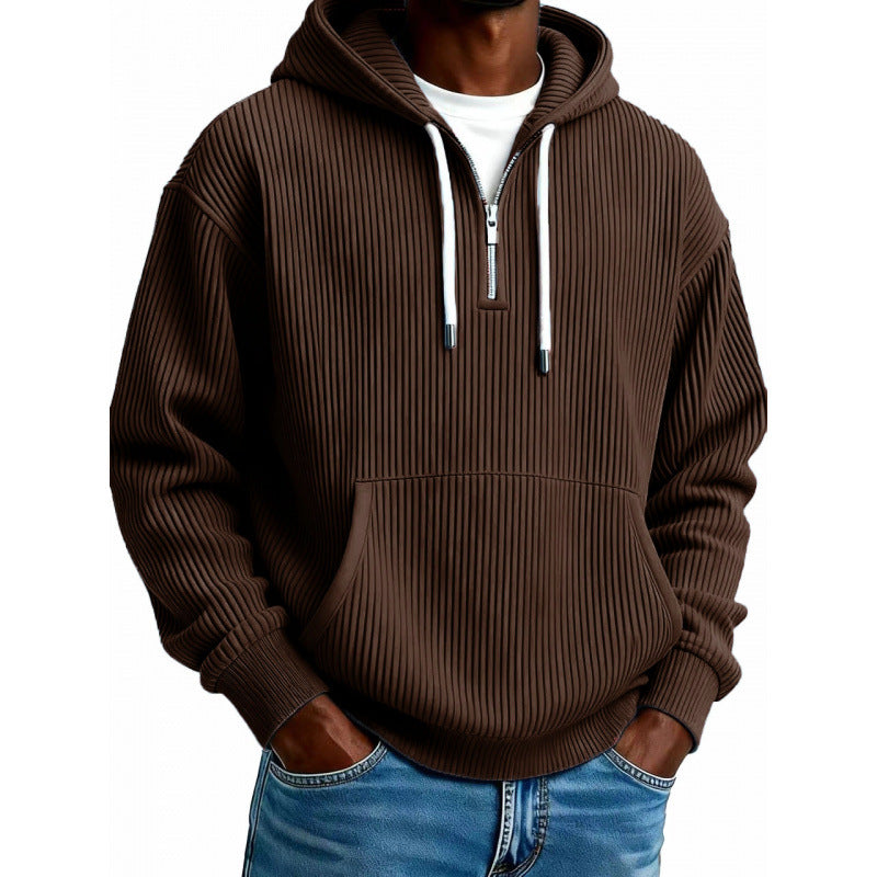 Herren Kapuzenpullover mit Reißverschluss | Rippstruktur, hoher Kragen, Kängurutasche und verstellbare Kapuze für Freizeit