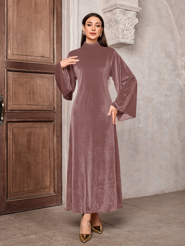 Damen Maxikleid | Elegantes langes Kleid mit Stehkragen, weiten Glockenärmeln und fließender Passform für festliche Anlässe