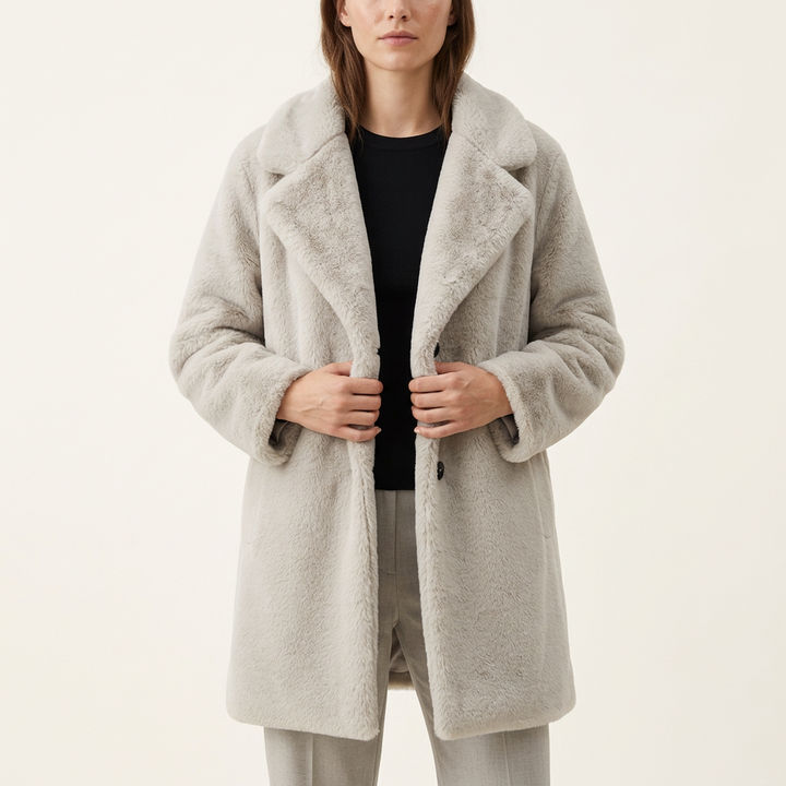 Damen Teddy Wintermantel mit weichem Plüschstoff | Warmer, flauschiger Mantel für kalte Tage, Spaziergänge und Alltag