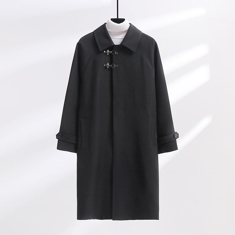 Damen Longline-Mantel mit Knebelverschluss | Langer Übergangsmantel mit Raglanärmeln und Taschen für Alltag und Büro