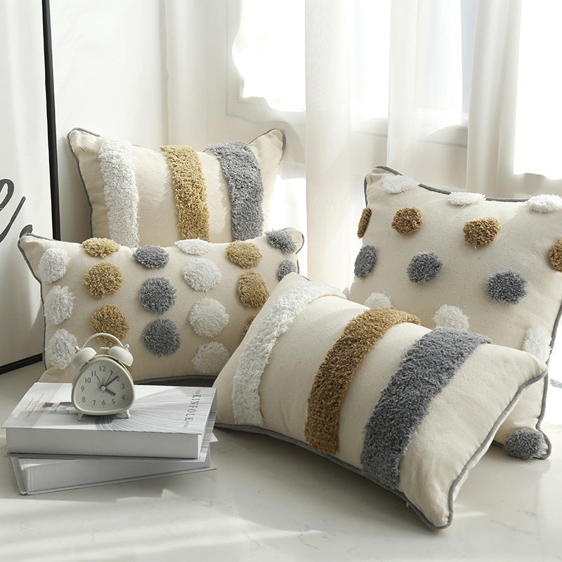 Streifen Kissen aus Plüsch | Flauschiges Dekokissen mit weicher Textur und abnehmbarem Bezug für Sofa, Bett und Wohnzimmer