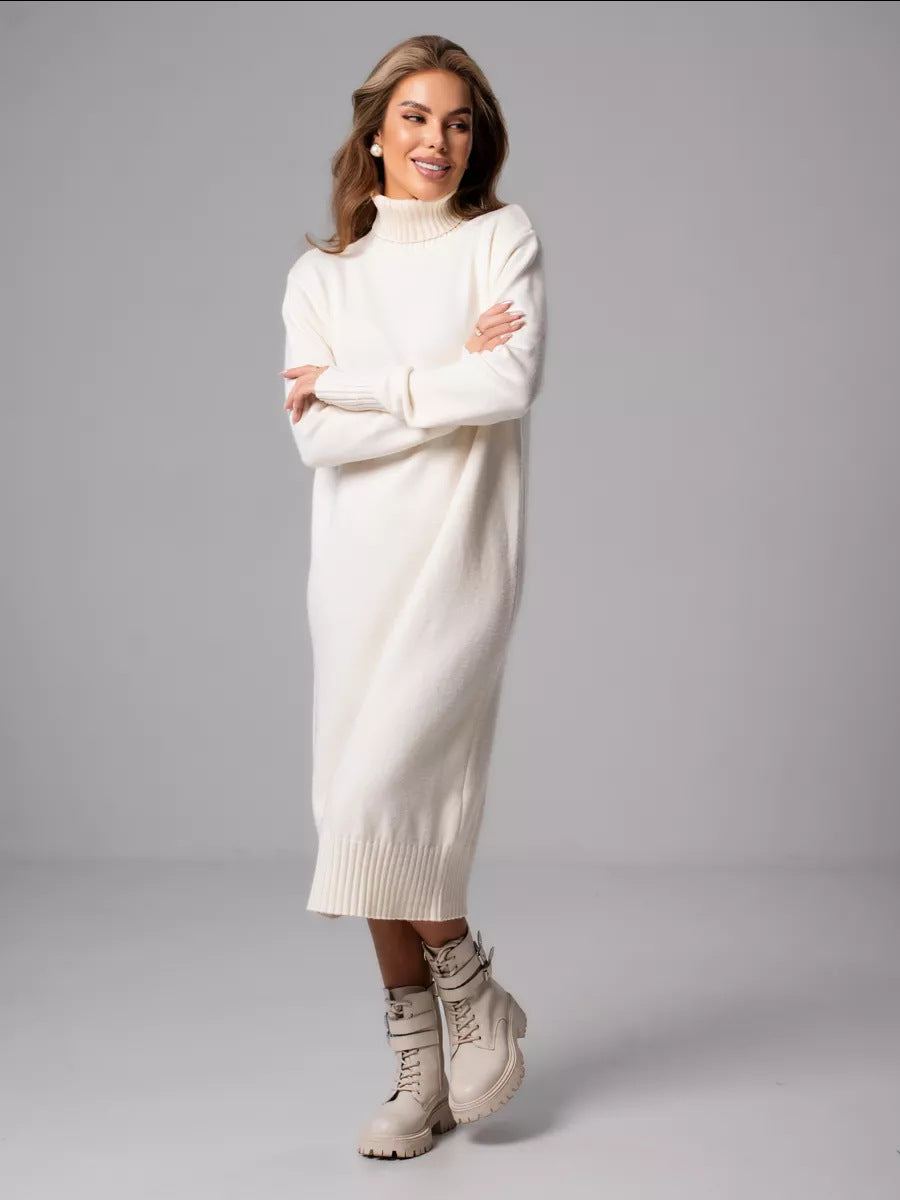 Damen Strickkleid mit Rollkragen | Lässiges Winterkleid mit weicher Strickstruktur für Alltag, Freizeit und besondere Anlässe