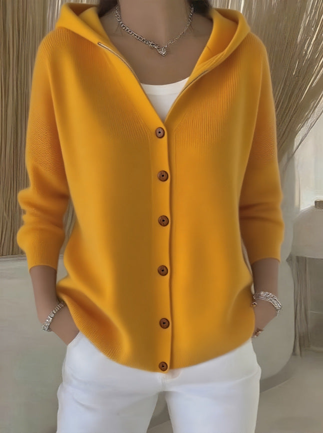 Damen Kapuzen-Cardigan Oversize | Weicher Feinstrick-Cardigan mit Knopfleiste, Eingrifftaschen und lässiger Passform