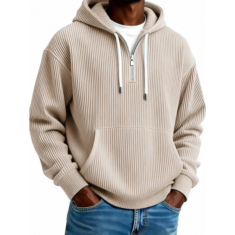 Herren Kapuzenpullover mit Reißverschluss | Rippstruktur, hoher Kragen, Kängurutasche und verstellbare Kapuze für Freizeit