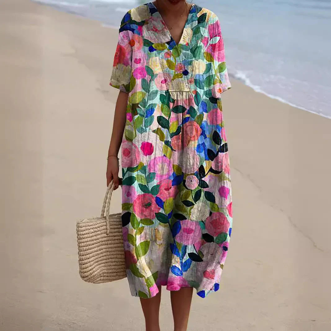 Damen Sommerkleid mit Blumenmuster | Luftig &amp; leicht, femininer Schnitt | Ideal für Strand, Park &amp; Alltag im Sommer