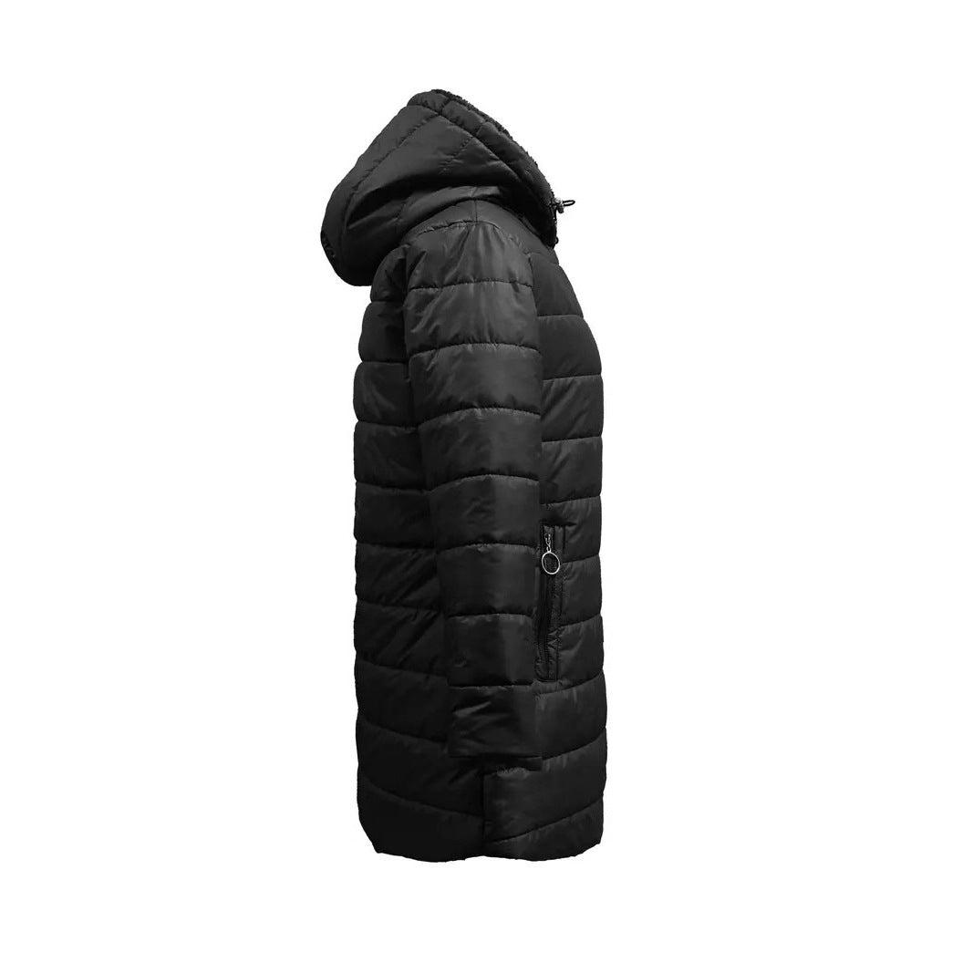 Damen lange Winterjacke mit weichem Innenfutter | Warm gefütterte Jacke mit Kapuze, taillierter Passform und Reißverschlusstaschen