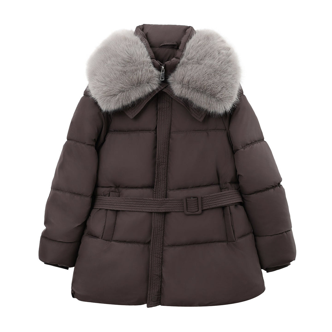 Damen Wintermantel lang mit Thermofüllung | Wasserabweisend, mit abnehmbarem Webpelzkragen, Taillengürtel und Taschen