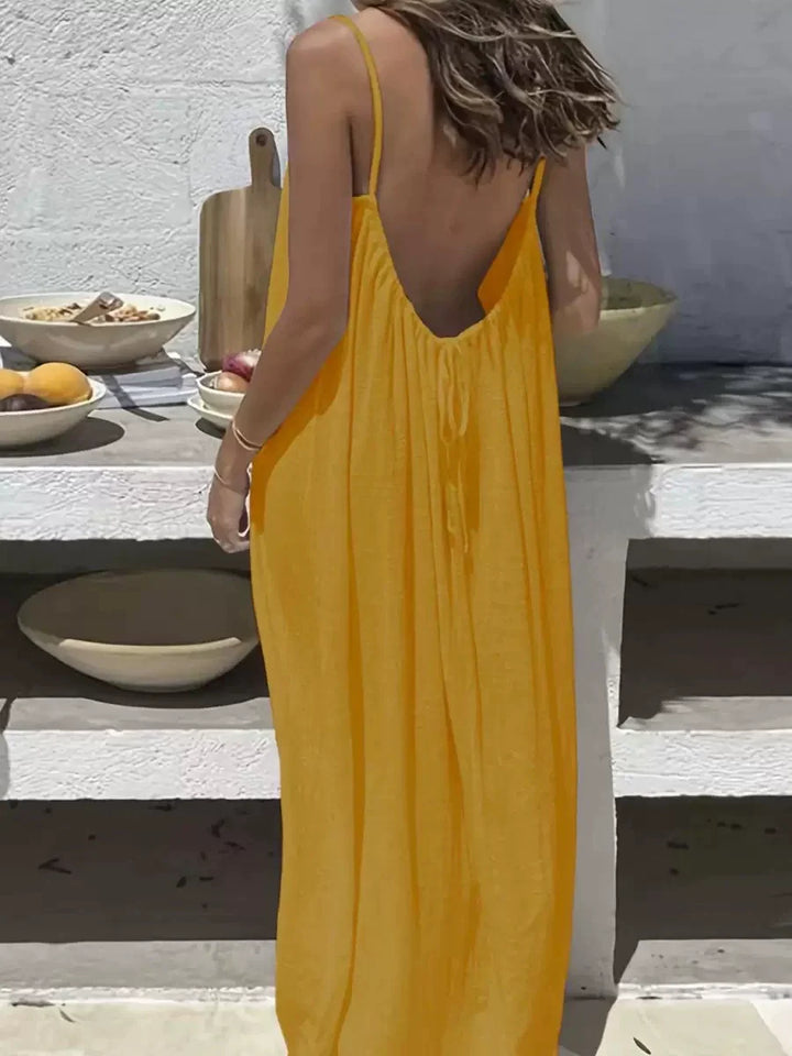 Damen-Cami-Kleid mit rückenfreiem Design aus Baumwollmix | Luftige Spaghettiträger &amp; lockere Passform | Sommerkleid für Urlaub &amp; Dates