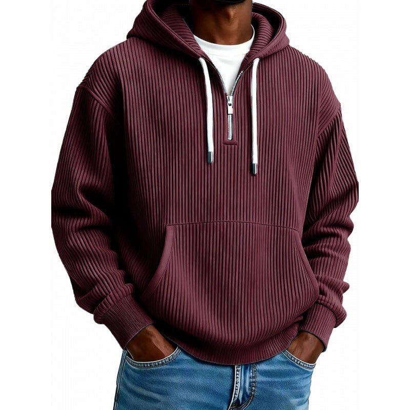 Herren Kapuzenpullover mit Reißverschluss | Rippstruktur, hoher Kragen, Kängurutasche und verstellbare Kapuze für Freizeit