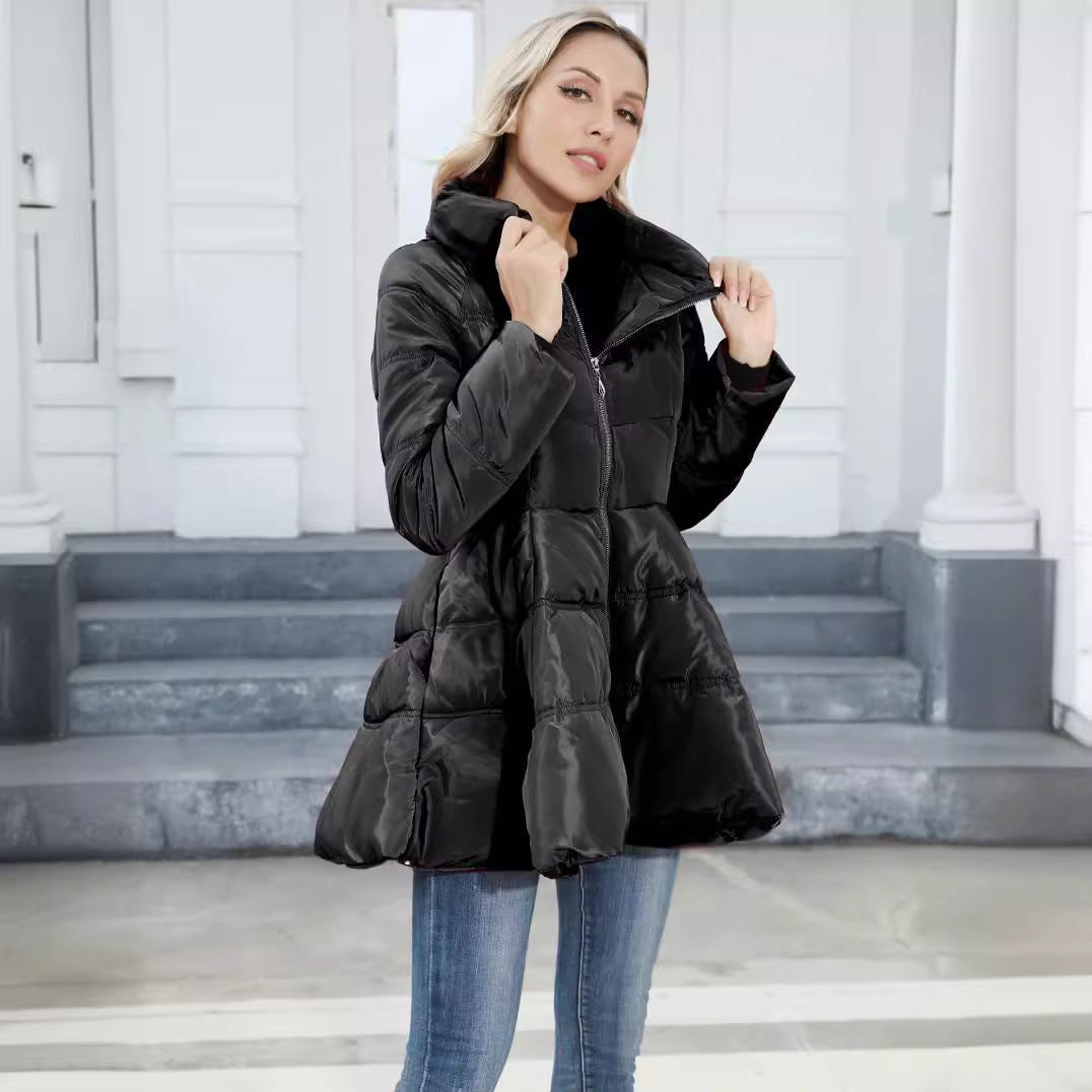 Damen Steppjacke mit hohem Kragen | Wasserabweisende Winterjacke mit verstellbarer Taille und Außentaschen für kalte Tage