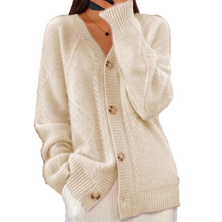 Damen Oversize Strickcardigan mit Zopfmuster | Weiche Strickjacke mit V-Ausschnitt, großen Knöpfen und Eingrifftaschen