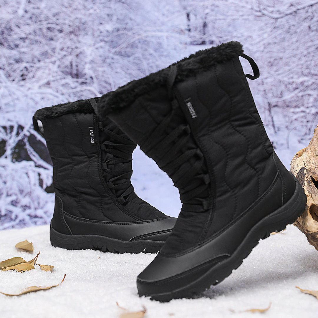 Damen Winterstiefel wasserabweisend | Warm gefütterte Stiefel mit rutschfester Sohle und Schnürung für Schnee und kalte Tage