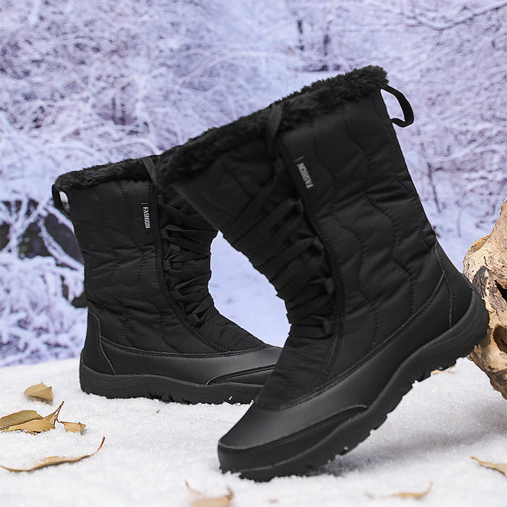 Damen Winterstiefel wasserabweisend | Warm gefütterte Stiefel mit rutschfester Sohle und Schnürung für Schnee und kalte Tage