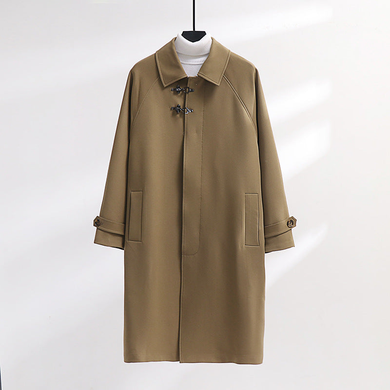 Damen Longline-Mantel mit Knebelverschluss | Langer Übergangsmantel mit Raglanärmeln und Taschen für Alltag und Büro