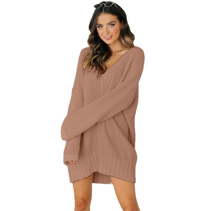 Damen Pulloverkleid aus Wolle mit V-Ausschnitt | Grobstrick Strickkleid mit Strukturmuster und lässigem Schnitt für Alltag