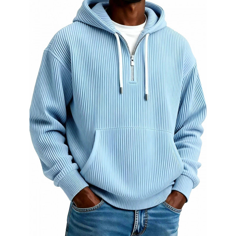 Herren Kapuzenpullover mit Reißverschluss | Rippstruktur, hoher Kragen, Kängurutasche und verstellbare Kapuze für Freizeit