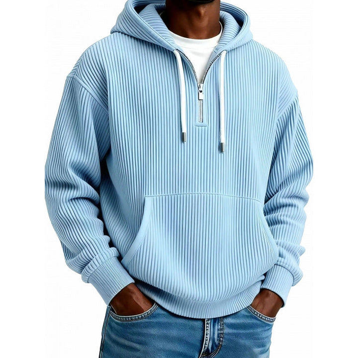 Herren Kapuzenpullover mit Reißverschluss | Rippstruktur, hoher Kragen, Kängurutasche und verstellbare Kapuze für Freizeit