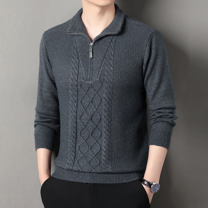 Herren Strickpullover mit Zipper | Weicher Pullover mit hohem Kragen und Kabelmuster für Freizeit, Büro und kühle Tage